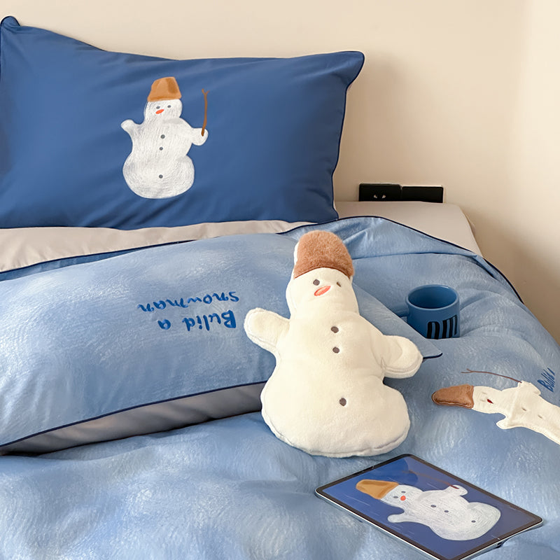 Cartoon Cute Blue Snowman Pure Cotton Skin-Friendly Four-Piece Bed Set - Harmony Gallery