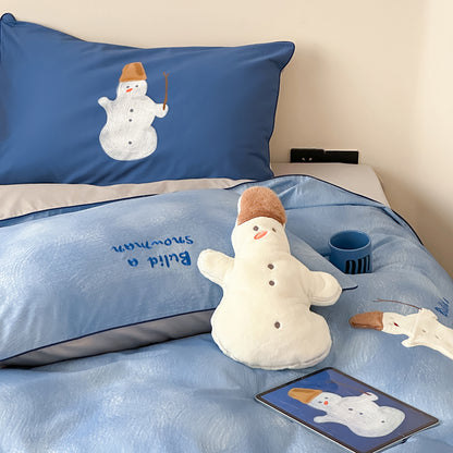 Cartoon Cute Blue Snowman Pure Cotton Skin-Friendly Four-Piece Bed Set - Harmony Gallery