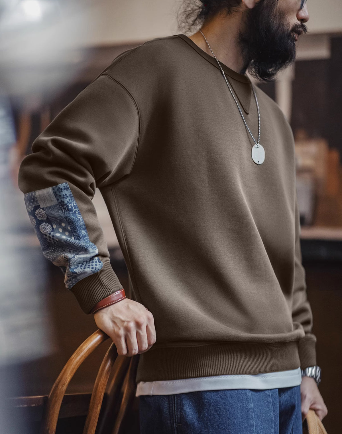 American Retro Patchwork Casual Round Neck Patches Pullover Men's Sweater - Harmony Gallery