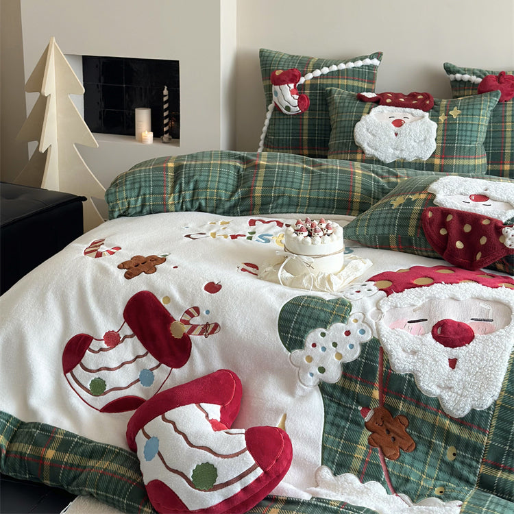 Christmas Wool Milk Velvet Four-Piece Winter Thick Warm Bed Set - Harmony Gallery