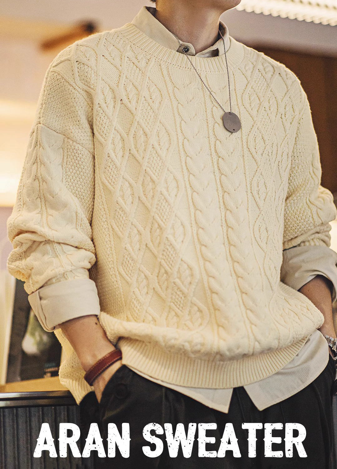 American Retro Woven Twisted Alan Loose Lazy Fisherman Men's Sweater - Harmony Gallery