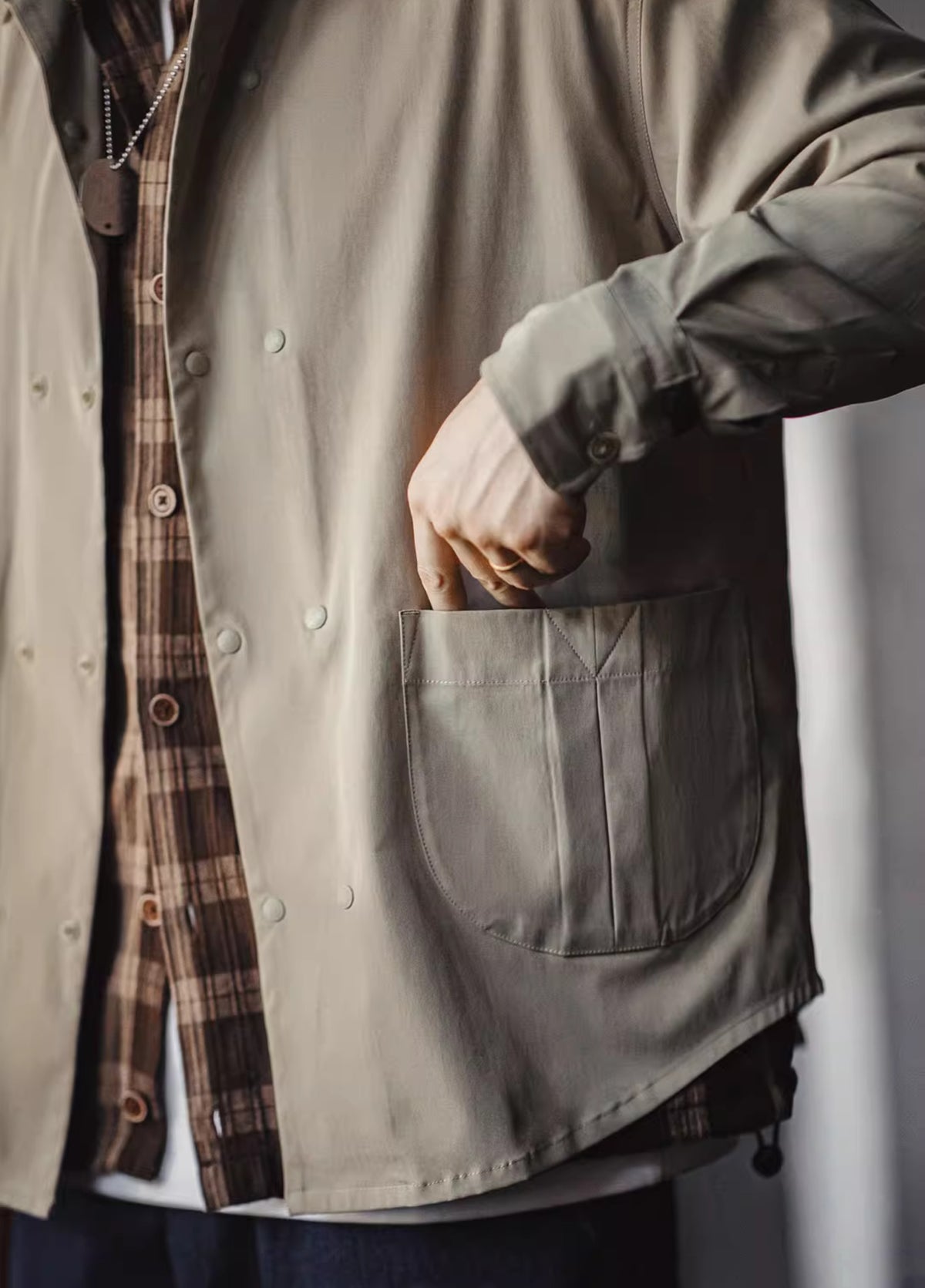 American Herringbone Double-Breasted All-Match Commuter Men's Shirt - Harmony Gallery