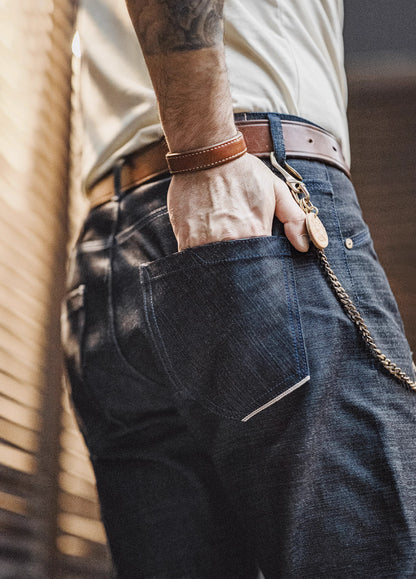 American Retro Pepper Salt Blue Raw Denim Straight Men's Jeans - Harmony Gallery
