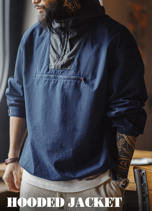 American Retro Color Matching Hooded Standard Deck Suit Pullover Men's Sweater - Harmony Gallery