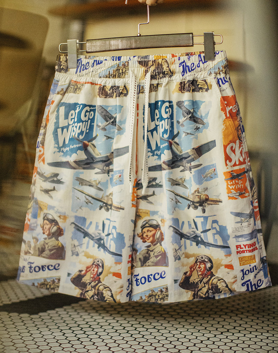 American Full Print Pure Cotton Thin Loose Straight Hawaiian Beach Men's Shorts - Harmony Gallery