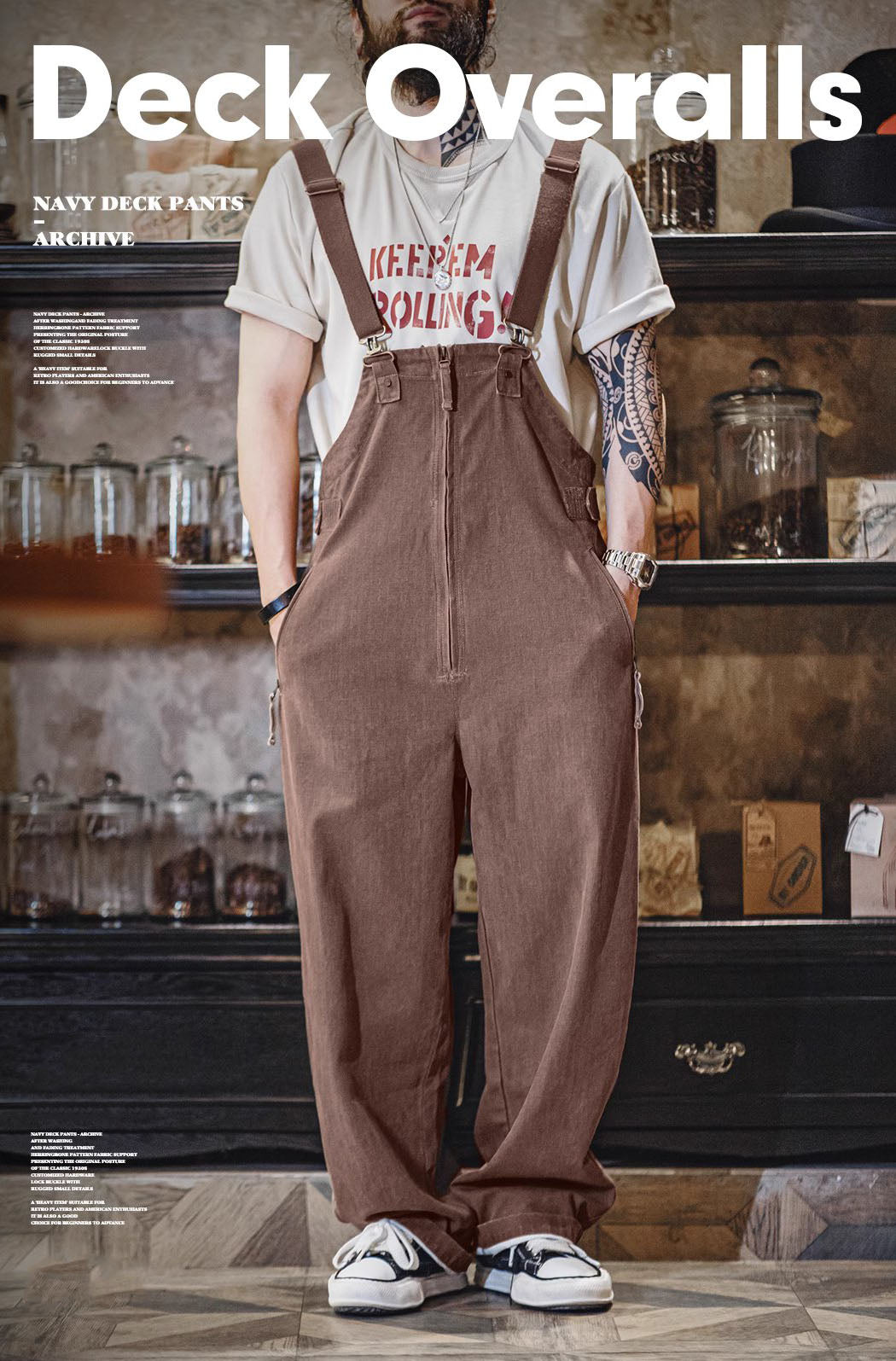 American Retro Old Deck Large Pocket Loose Suspenders Men's Overalls - Harmony Gallery