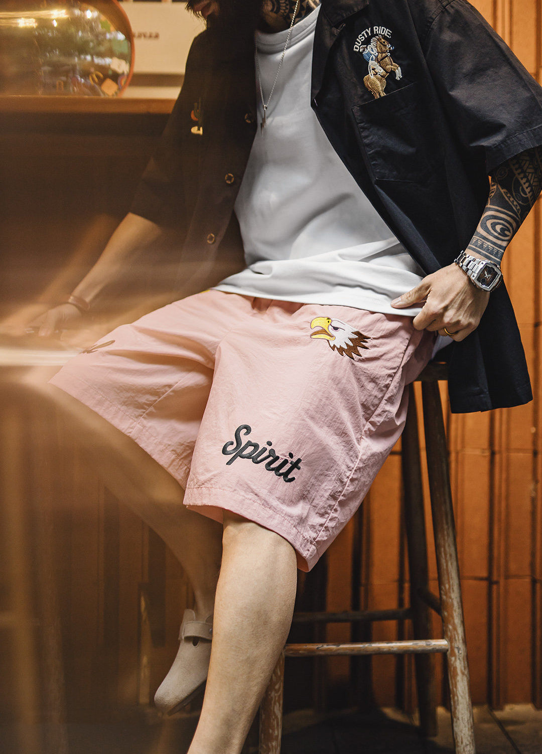 American Retro Beach Embroidered Thin Loose Versatile Cool Men's Shorts