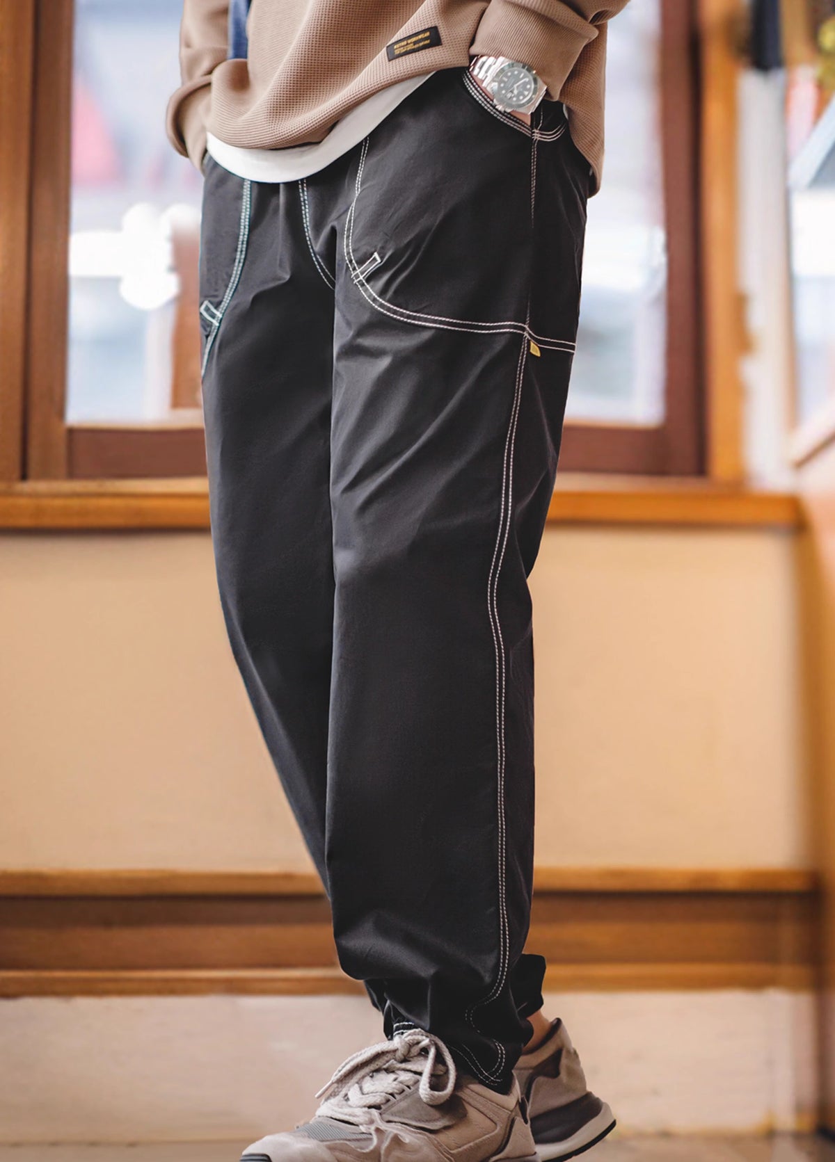 American Workwear Open-Threaded Design Silhouette Men's Trousers - Harmony Gallery