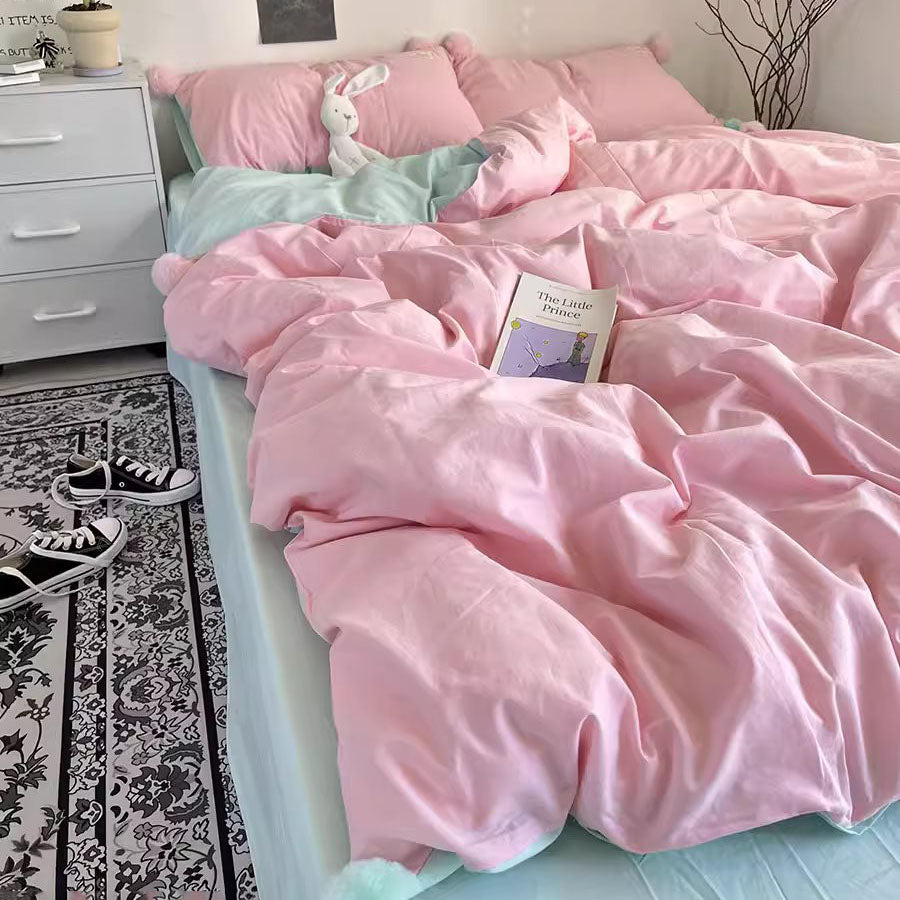 Mix And Match Girly Heart Washed Pure Cotton Four-Piece Bed Set - Harmony Gallery