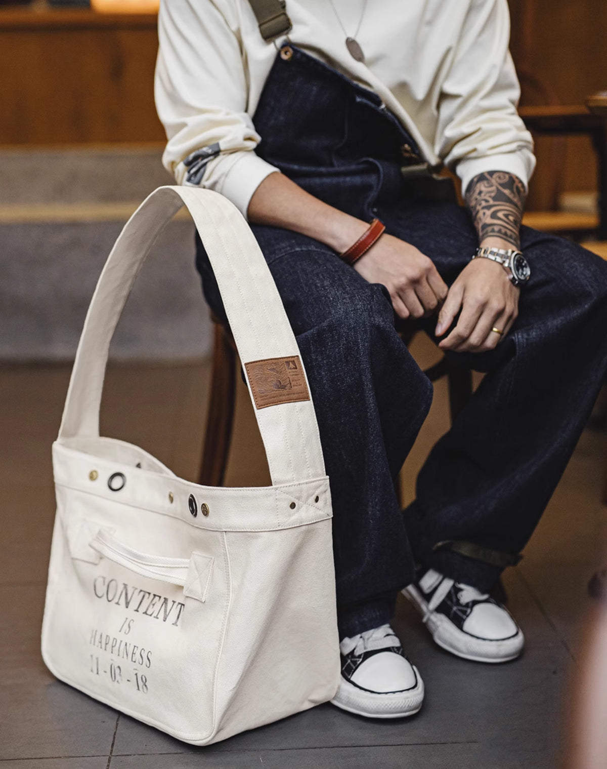 American Retro Motorcycle Large Capacity Canvas Messenger Printed Letter Men's Bag - Harmony Gallery