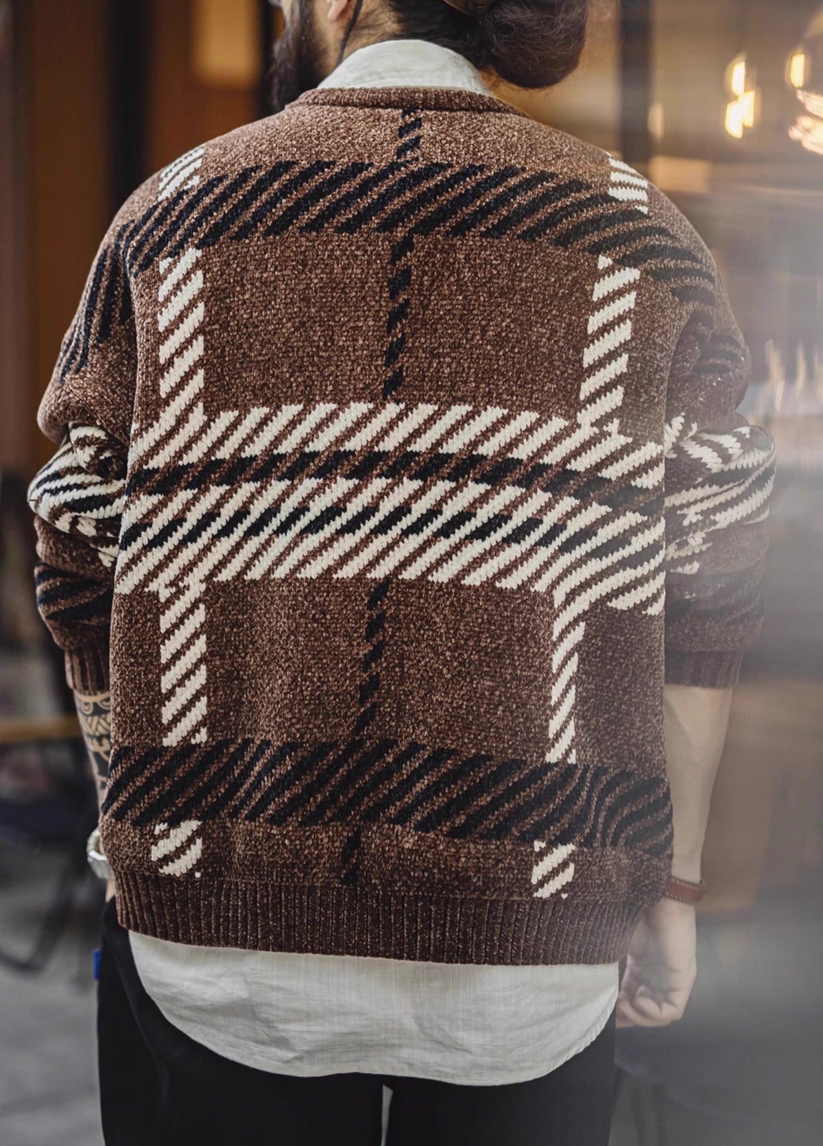 American Retro Chenille Christmas Couple Thick Warm Base Fleece Men's Sweater - Harmony Gallery