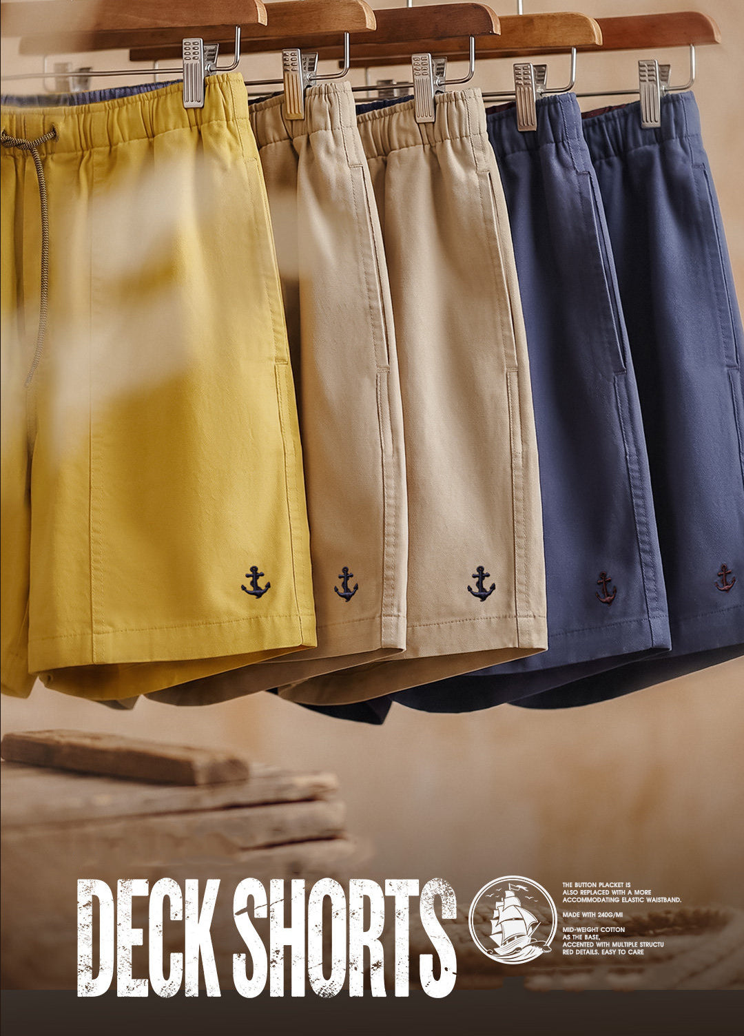 American Retro Anchor Embroidery Flowy Basic Old Money Men's Shorts