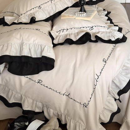 French Girlish Pure Cotton Brushed Warm Four-Piece Bed Set - Harmony Gallery