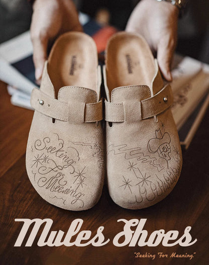 Illustration Of Mules And Half-Slippers Outerwear Cork Leather Unisex Sandal - Harmony Gallery
