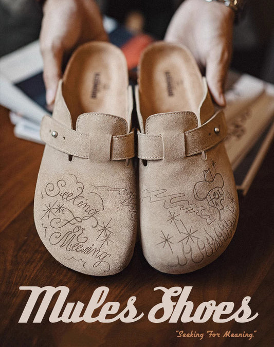Illustration Of Mules And Half-Slippers Outerwear Cork Leather Unisex Sandal - Harmony Gallery