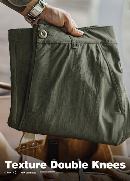 American Retro Quilted Pleated Knee Thin Drawstring Leg Men's Trousers - Harmony Gallery