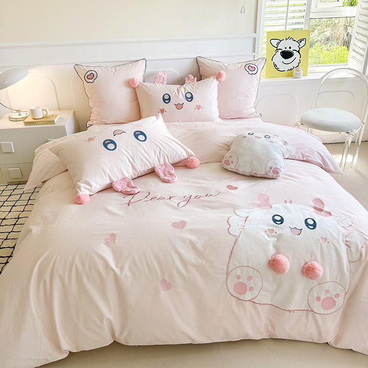 Cartoon Cute Little Fat Dragon Pure Cotton Washed Four-Piece Bed Set - Harmony Gallery