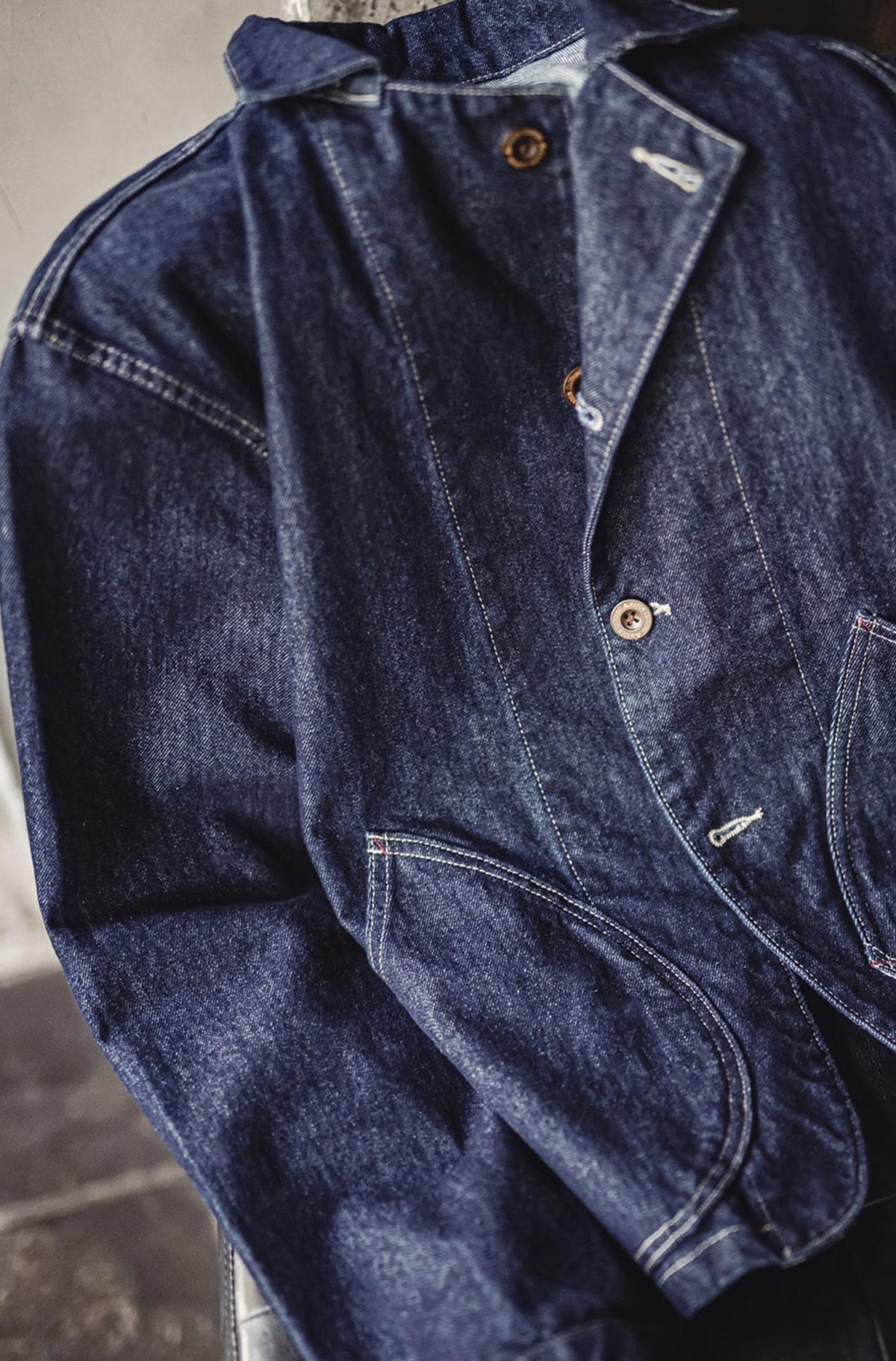 French Workwear Retro Washed Denim Blue Cuban Men's Jacket - Harmony Gallery