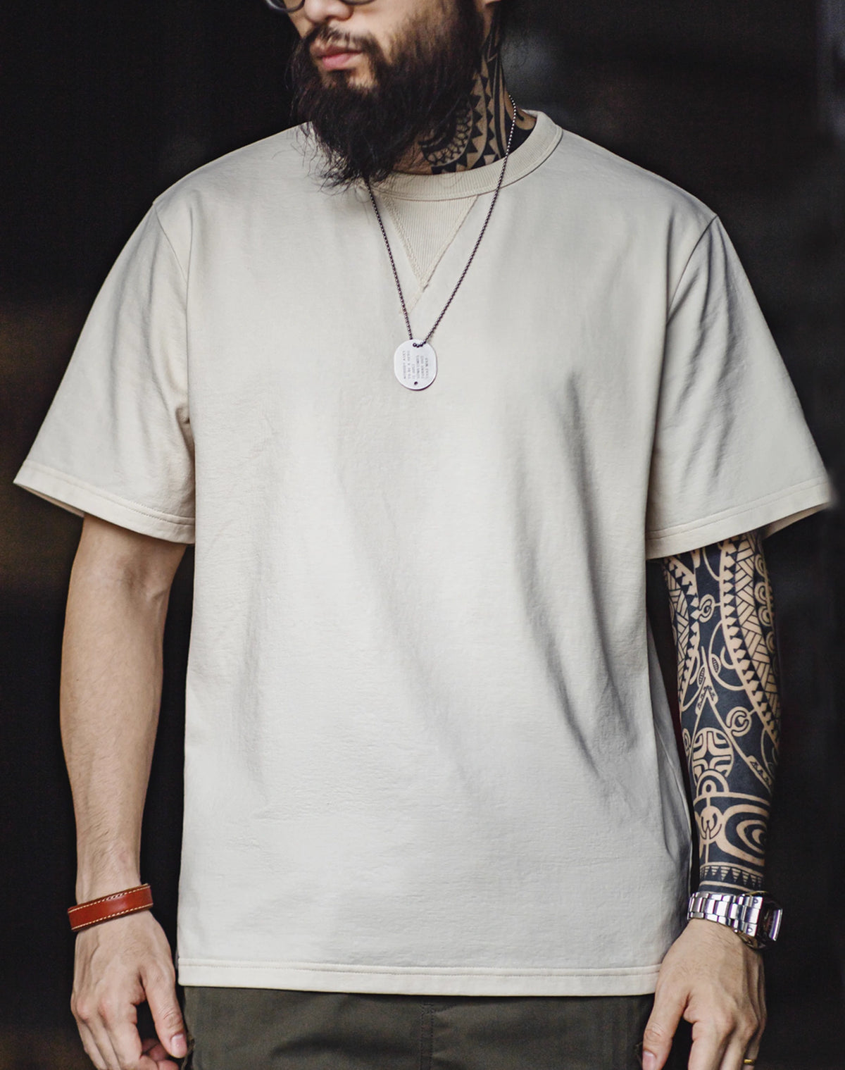 American Workwear Retro Off-Shoulder Two-Pin Bottoming Men's T-Shirt - Harmony Gallery