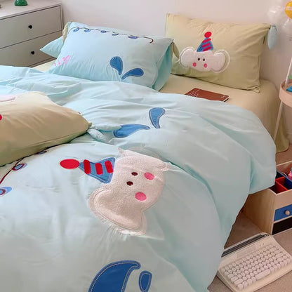 Girly Heart Cute Baby Elephant Four-Piece Pure Cotton Bed Set - Harmony Gallery