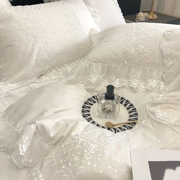 French Princess Lace Embroidered Cotton Seven-Piece Bed Set - Harmony Gallery