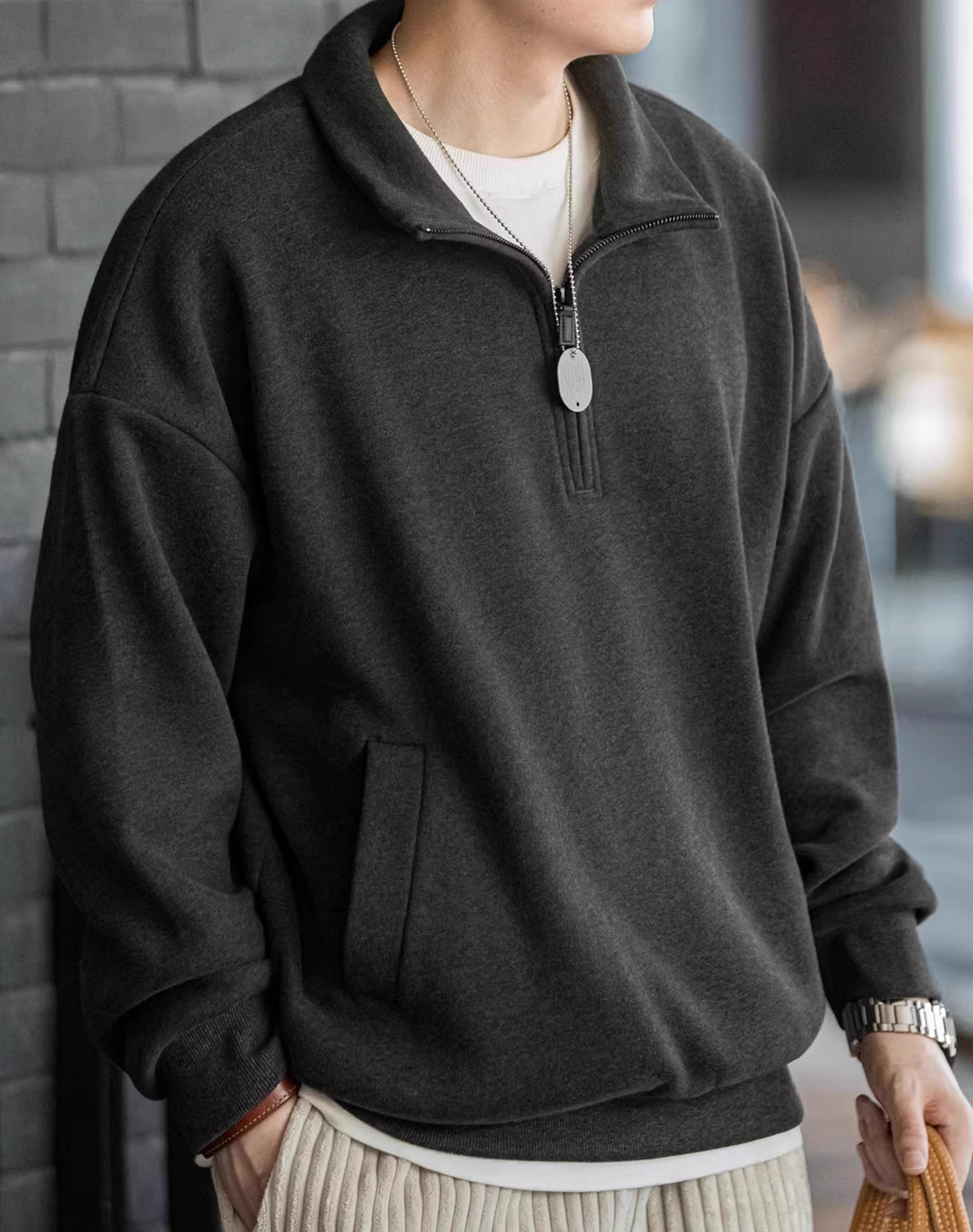 American Half Zipper Plus Velvet Polar Fleece Warm Pullover Men's Sweater - Harmony Gallery