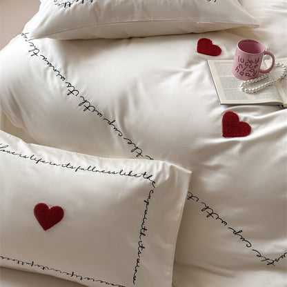 Light Luxury High-End Black Love Four-Piece Pure Cotton Bed Set - Harmony Gallery
