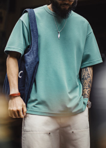 American Retro Crew Neck Ribbed Loose Daily Summer Men's T-Shirt
