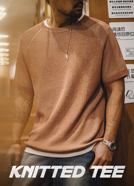 American Retro Gravel Orange Casual Loose Drape Thread Men's T-Shirt - Harmony Gallery
