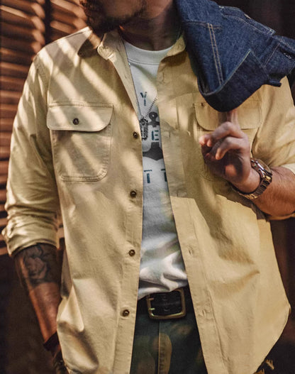 American Retro Contrast Color Splicing Cotton Pocket Men's Shirt - Harmony Gallery