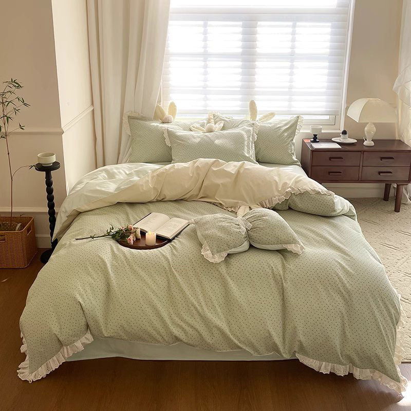 French Princess Floral Heart Cotton Four-Piece Bed Set - Harmony Gallery