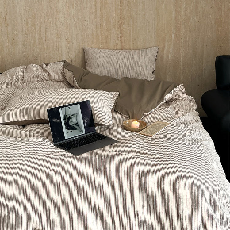 Premium Black and White Striped Textured Bedding Pure Cotton Four-Piece Bed Set - Harmony Gallery