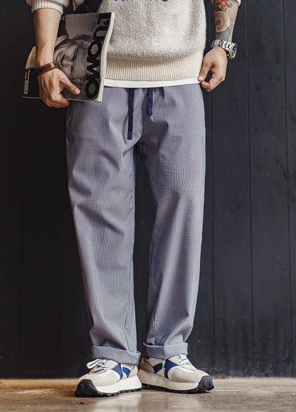 American Easy Pants Seersucker Elastic Waist Non-Iron Men's Trousers - Harmony Gallery