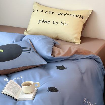 Cartoon Black Cat Pure Cotton Skin-Friendly Four-Piece Bed Set - Harmony Gallery