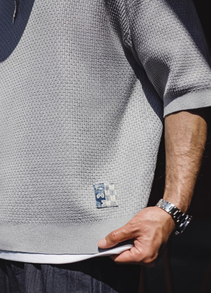 American Bamboo Pattern Henry Drape Knitted Half Sleeves Men's T-Shirt - Harmony Gallery