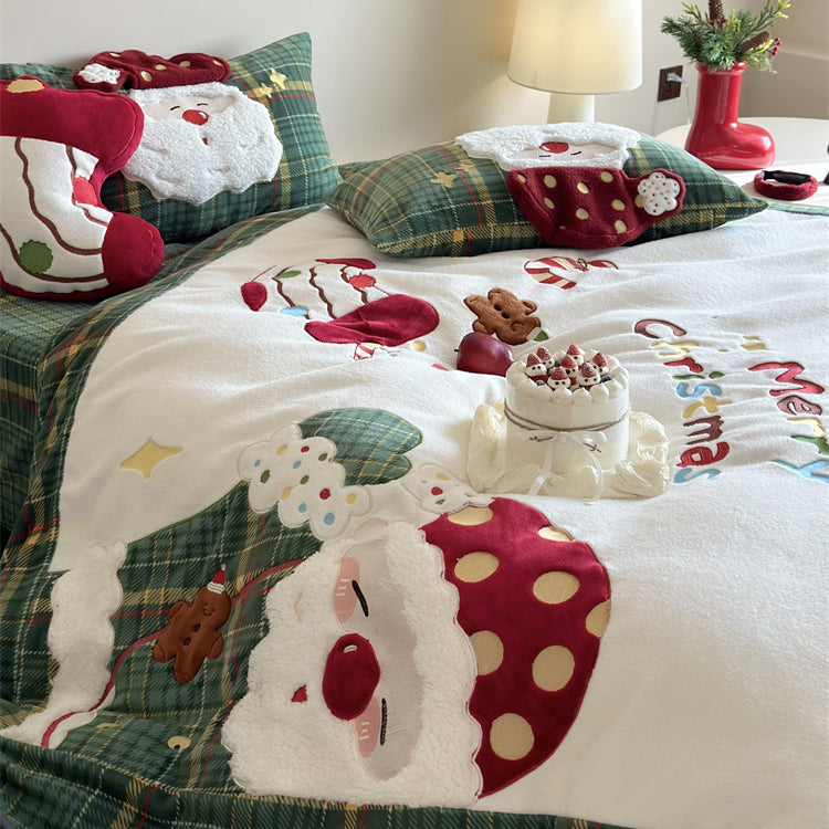 Christmas Wool Milk Velvet Four-Piece Winter Thick Warm Bed Set - Harmony Gallery