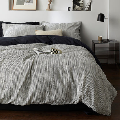 Premium Black and White Striped Textured Bedding Pure Cotton Four-Piece Bed Set - Harmony Gallery