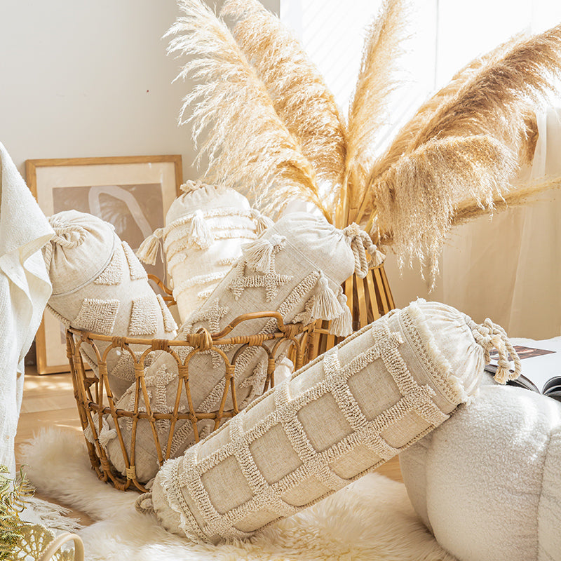 Cozy Cylindrical Candy Style Bohemian Chic Textured Lumbar Throw Pillow - Harmony Gallery