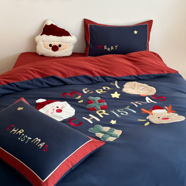 Winter Santa Claus Thickened All-Cotton Brushed Warm Four-Piece Bed Set - Harmony Gallery