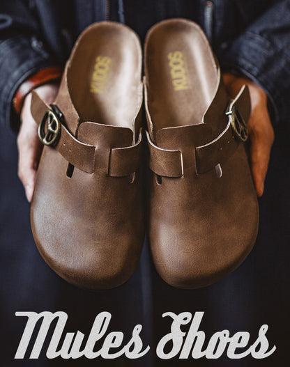 Mules Retro Crazy Horse Leather Lazy Half Slippers Cork Toe Men's Sandal - Harmony Gallery