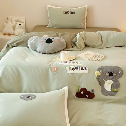 Cartoon Cute Little Koala Brushed Pure Cotton Thickened Four-Piece Bed Set - Harmony Gallery