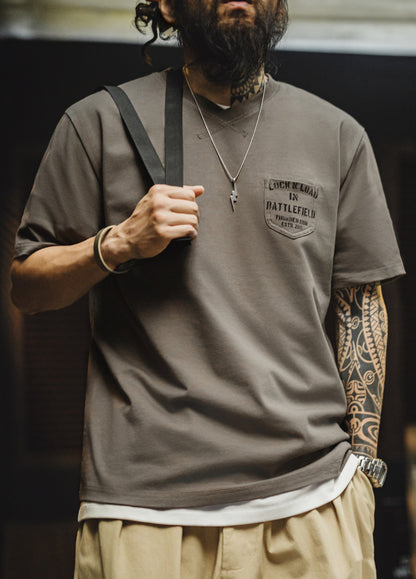 American Retro Military Pocket Ribbed Collar Physical Training Men's T-Shirt - Harmony Gallery