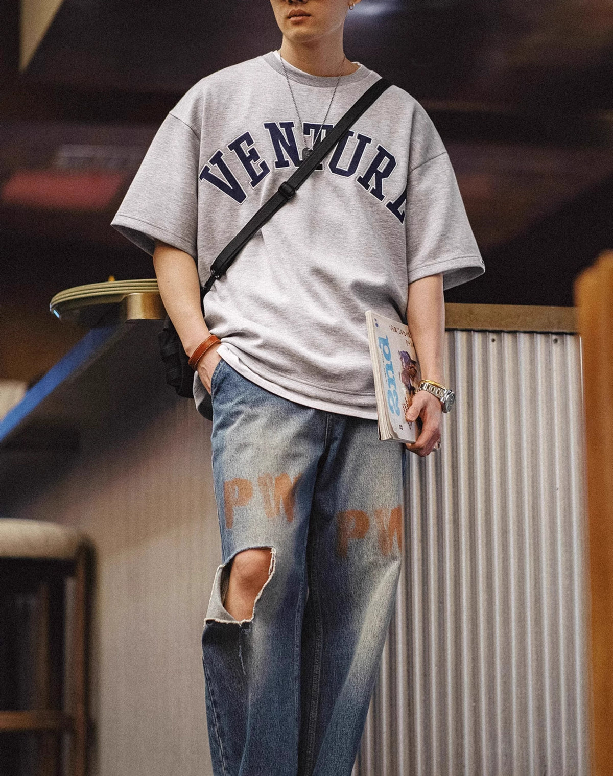 American Retro Air Layer Letter Embroidery Heavyweight Men's T-Shirt - Harmony Gallery