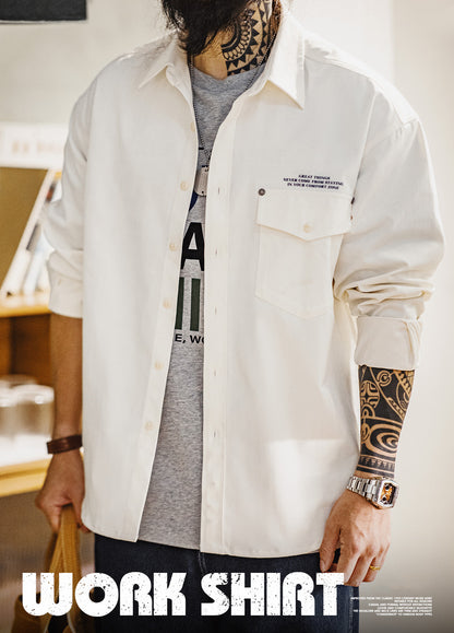 American Casual Herringbone Pattern Printed Layered Woven Men's Shirt - Harmony Gallery