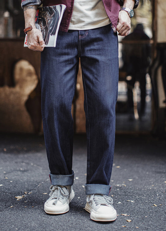 American Retro Raw Denim Selvedge Straight Leg Slightly Tapered Men's Jeans