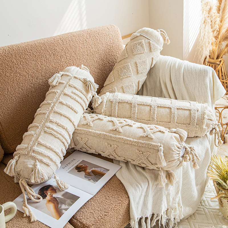 Cozy Cylindrical Candy Style Bohemian Chic Textured Lumbar Throw Pillow - Harmony Gallery