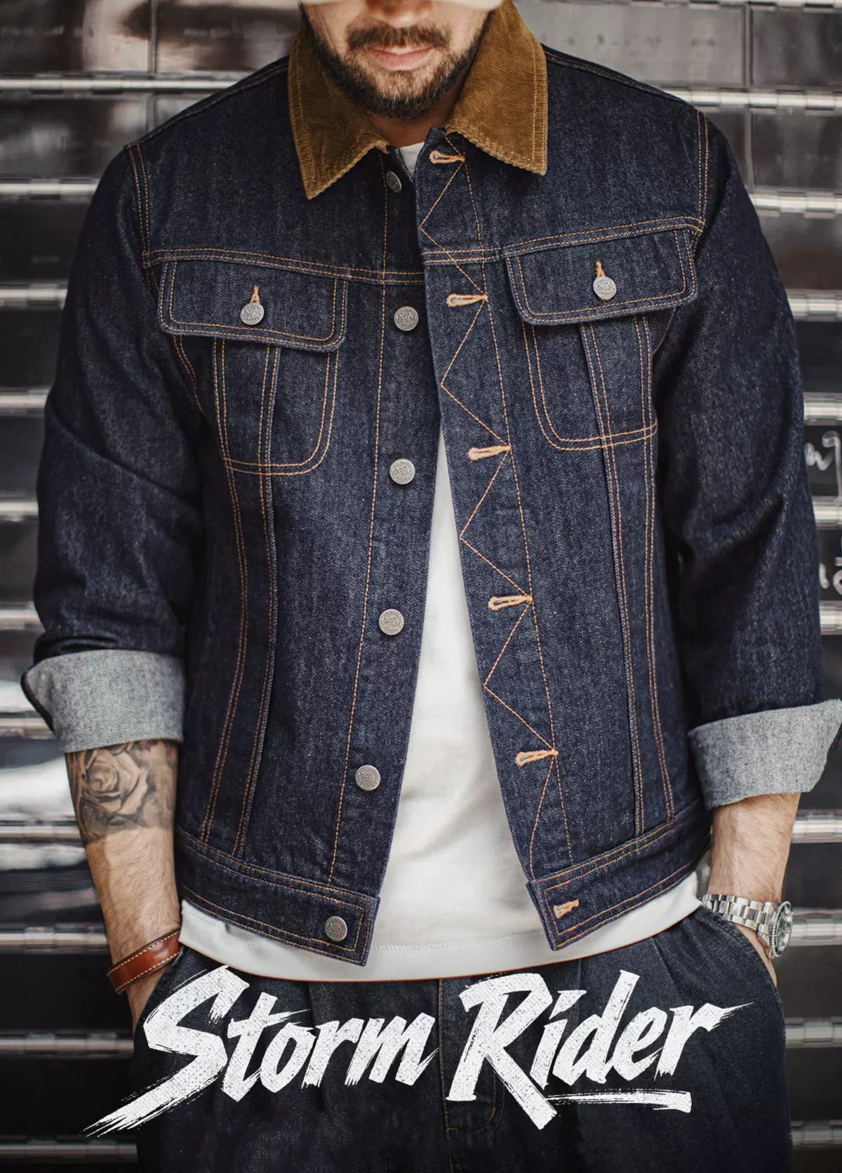 American Retro Denim Corduroy Silhouette Heavyweight Washed Men's Coat