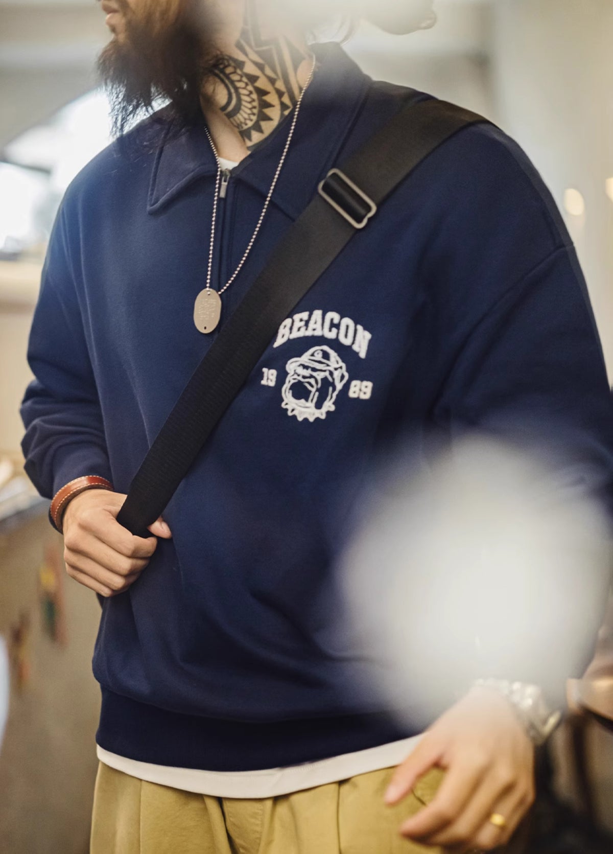 American Retro Three-Dimensional Embroidery Half-Zip Pullover Polo Men's Sweater - Harmony Gallery