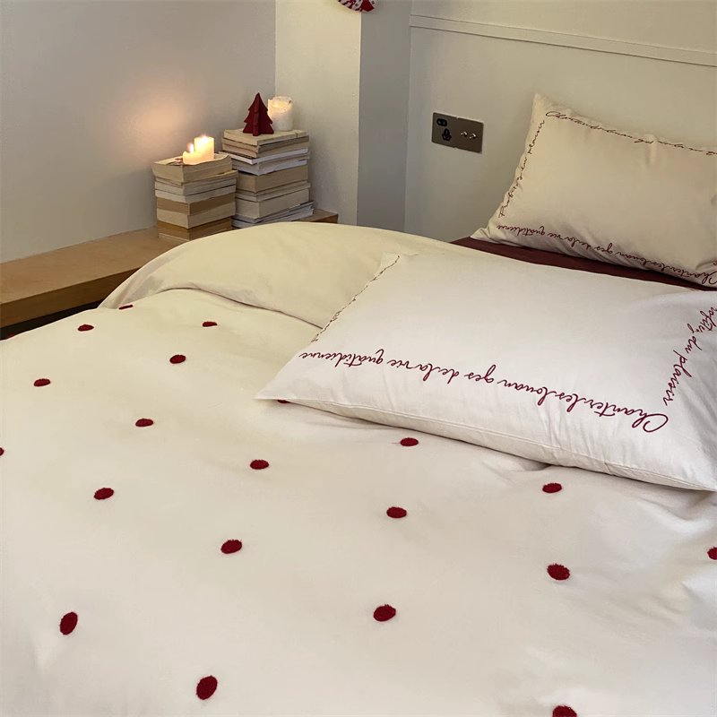 Sweet Love Brushed Four-Piece Pure Cotton Towel Embroidered Bed Set - Harmony Gallery