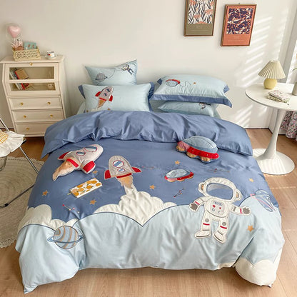 Cute Astronaut Explore The Universe Six-Piece Pure Cotton Bed Set - Harmony Gallery